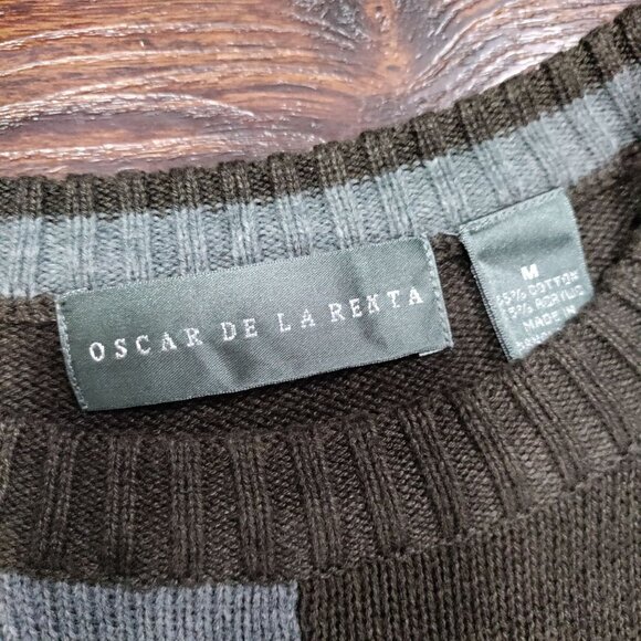 Oscar Dela Renta Patchwork Color Block Crew Neck Pullover Knit Sweater Men's M - Picture 8 of 13